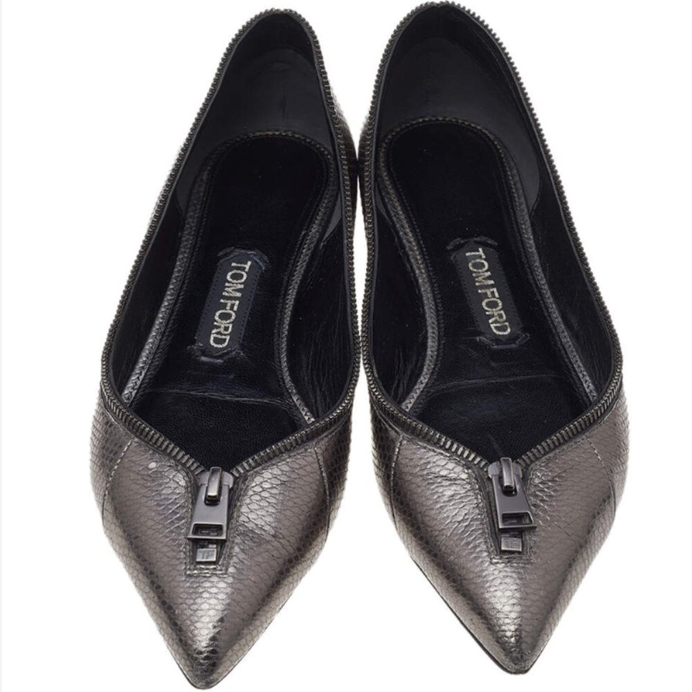 TOM FORD Karung Gunmetal Grey Leather Ballet Flats - size 41+ Box/Bags